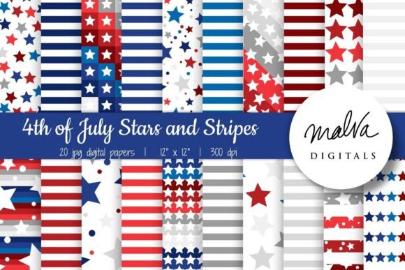 4th of July Stars and Stripes Digital Paper Patterns