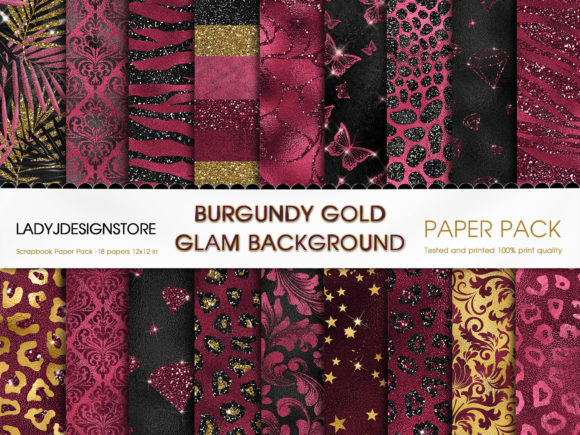 Burgundy Gold Glam Digital Papers