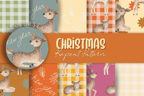 Christmas Deer Retro Digital Paper Pack