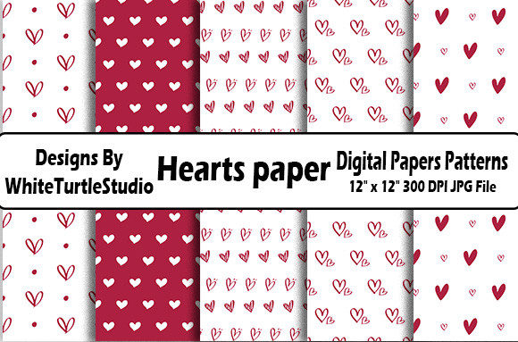 Hearts Digital Paper: 12 Seamless 4th of July Digital Patterns for Real Creative Projects