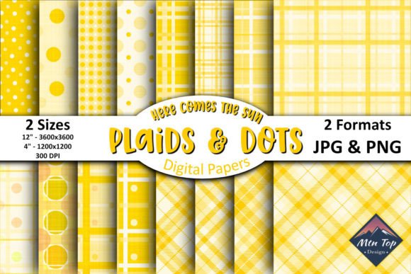 Here Comes the Sun: Yellow Plaid & Polka Dot Digital Papers for Creative Projects