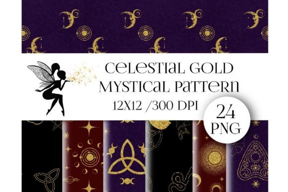 Mystical Seamless Digital Pattern-24 JPG: Elevate Your Creative Projects with Gold-Infused, Effortless Design