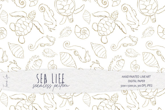 Nautical Gold Line Art Seamless Pattern