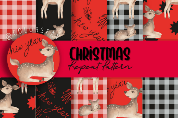 Red Buffalo Plaid Deer Digital Papers: Versatile, High-Resolution Christmas Design Assets for Creators