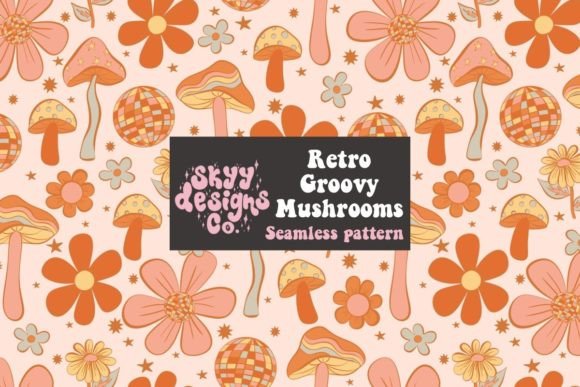 Retro Groovy Mushroom Seamless Pattern