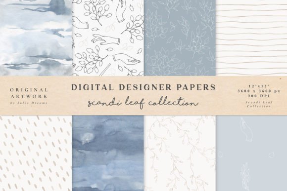 Scandi Leaf Digital Papers Watercolor